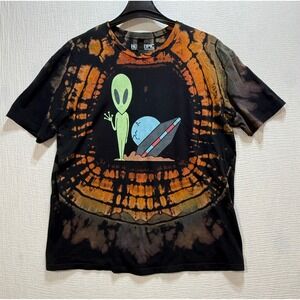 Hot Topic Alien UFO Tie Dye Graphic T Shirt Mens XL Black Orange
